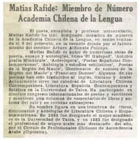 Matías Rafide: Miembro de número Academia Chilena de la Lengua.