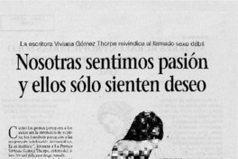 Nosotras sentimos pasión y ellos sólo sienten deseo.