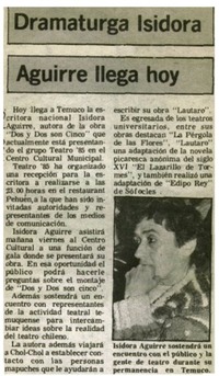 Dramaturga Isidora Aguirre llega hoy.
