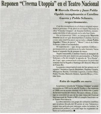 Reponen "Cinema Utoppia" en el Teatro Nacional