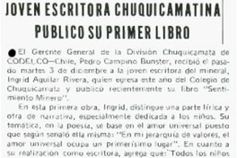 Joven escritora chuquicamatina publicó su primer libro.