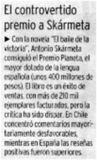 Elcontrovertido premio a Skármeta