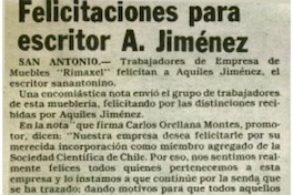 Felicitaciones para escritor A. Jiménez.