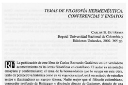 Temas de filosofía hermenéutica, conferencias y ensayos