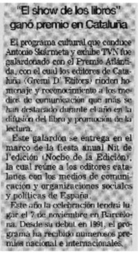"El show de los libros ganó premio en Cataluña.
