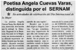 Poetisa Angela Cuevas Varas, distinguida por el SERNAM