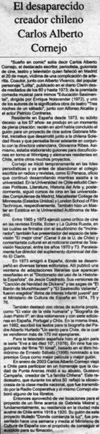 El desaparecido creador chileno Carlos Alberto Cornejo.