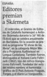 Editores premian a Skármeta.