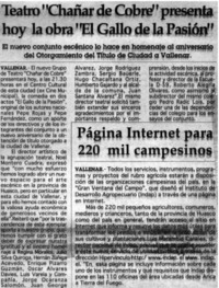 Teatro "Chañar de cobre" presenta hoy la obra "El gallo de la pasión".