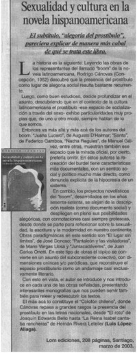 Sexualidad y cultura en la novela hispanoamericana