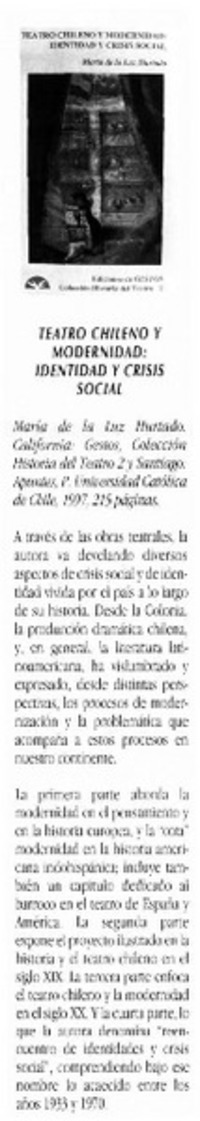 Teatro chileno y modernidad: identidad y crisis social.