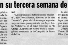 Venecia" en su tercera semana de éxito.