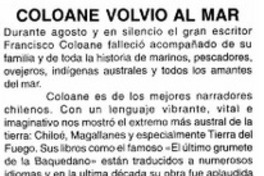 Coloane volvió al mar.