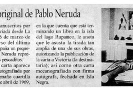 Subastan en Madrid carta original de Pablo Neruda.