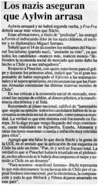 Los nazis aseguran que Aylwin arrasa.