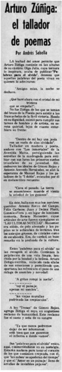 Arturo Zúñiga: el tallador de poemas