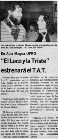 "El loco y la triste" estrenará el T.A.T.