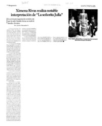 Ximena Rivas realiza notable interpretación de "La señorita Julia"