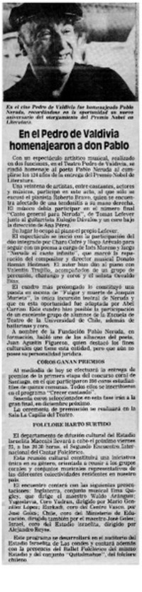 En el Pedro de Valdivia homenajearon a don Pablo