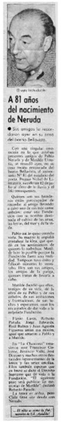 A 81 años del nacimiento de Neruda