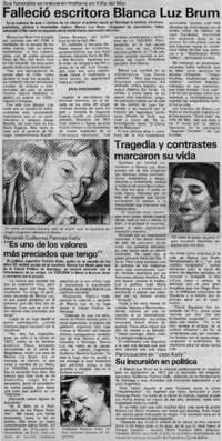 Falleció escritora Blanca Luz Brum.