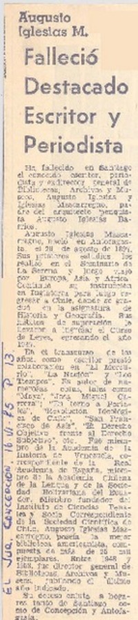Falleció destacado escritor y periodista.