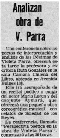 Violeta Parra cumple 65 años.