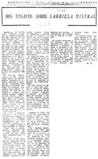 Dos ensayos sobre Gabriela Mistral