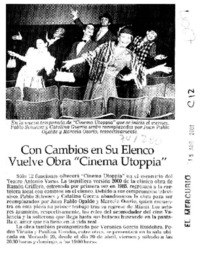 Con cambios en su elenco vuelve obra "Cinema Utoppia"