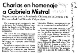 Charlas en homenaje a Gabriela Mistral
