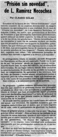 Prisión sin novedad", de L. Ramírez Necochea