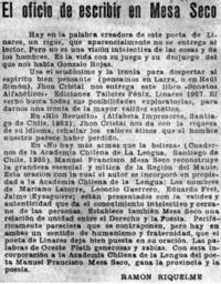 El oficio de escribir en Mesa Seco