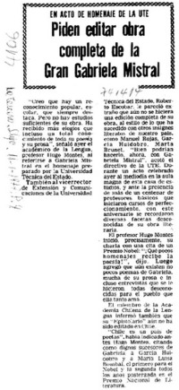 Piden editar obra completa de la gran Gabriela Mistral