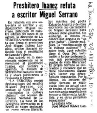 Presbítero Ibáñez refuta a escritor Miguel Serrano