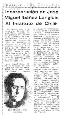 Incorporación de José Miguel Ibáñez Langlois al Instituto de Chile.