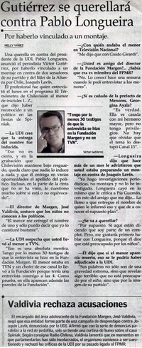 Gutiérrez se querellará contra Pablo Longueira : [entrevistas ]