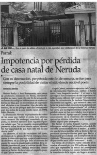 Impotencia por pérdida de casa natal de Neruda