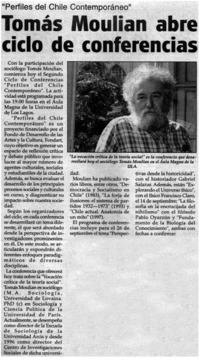 Tomás Moulian abre ciclo de conferencias.
