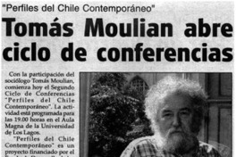 Tomás Moulian abre ciclo de conferencias.
