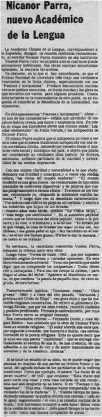 Nicanor Parra, nuevo Académico de la Lengua