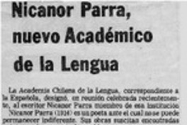 Nicanor Parra, nuevo Académico de la Lengua