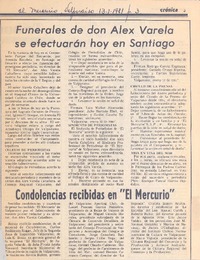 Funerales de don Alex Varela se efectuarán hoy en Santiago.