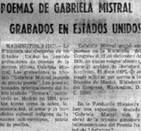 Poemas de Gabriela Mistral grabados en Estados Unidos.