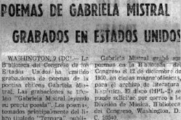 Poemas de Gabriela Mistral grabados en Estados Unidos.