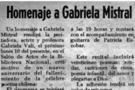 Homenaje a Gabriela Mistral.