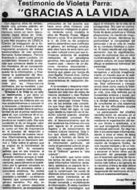 Testimonio de Violeta Parra, "Gracias a la vida"