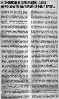 Se conmemora el septuagésimo tercer aniversario del nacimiento de Pablo Neruda