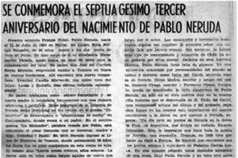 Se conmemora el septuagésimo tercer aniversario del nacimiento de Pablo Neruda