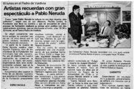 Artistas recuerdan con gran espectáculo a Pablo Neruda.