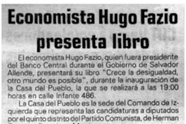 Economista Hugo Fazio presenta libro